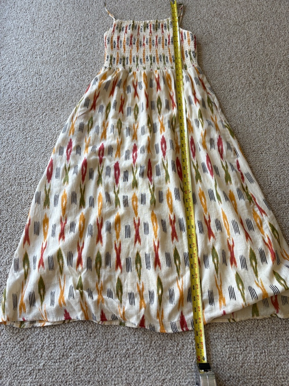 Boho Ikat Smocked Cotton Maxi Dress Medium Cottagecore Festival Coquette Chic - Picture 11 of 11